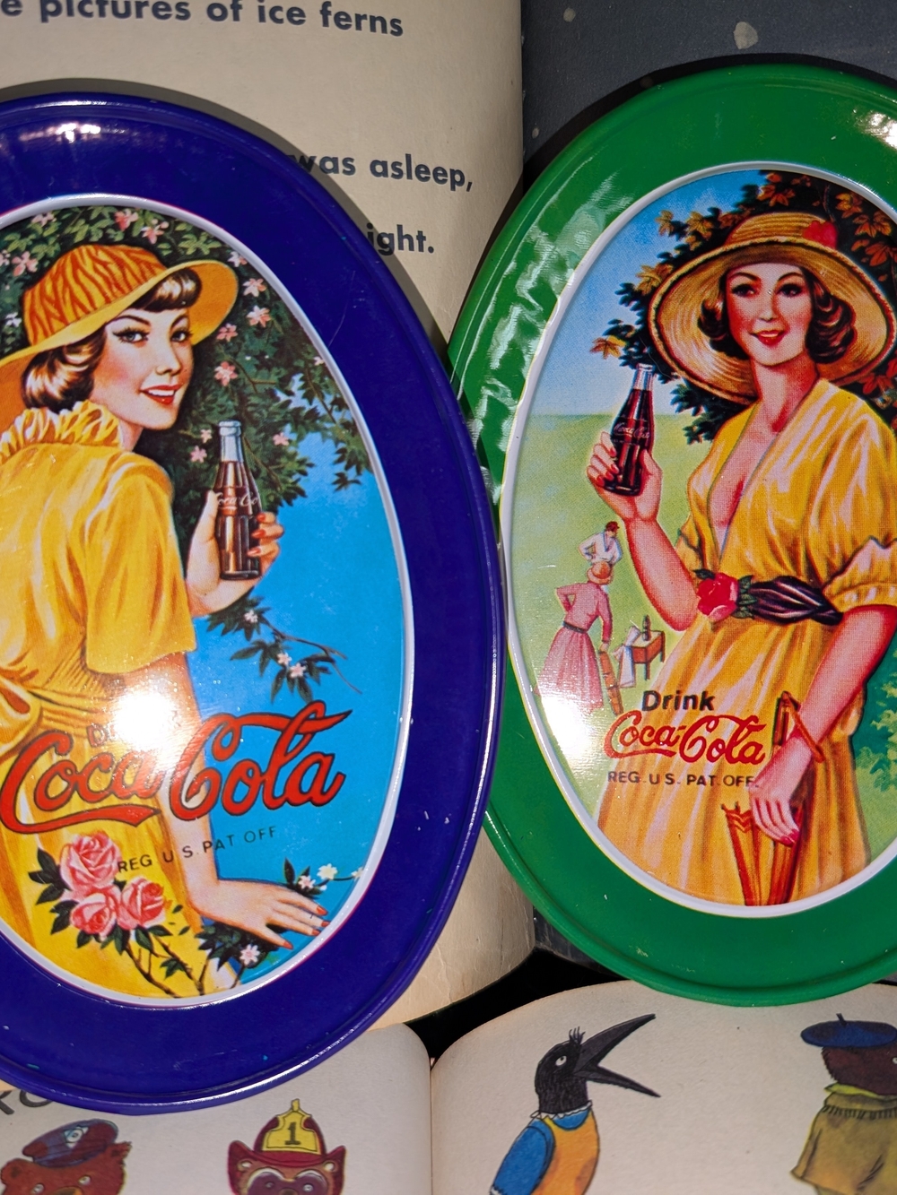 Coca Cola Vintage Woman Oval Tin Tip Tray In Purple and Green